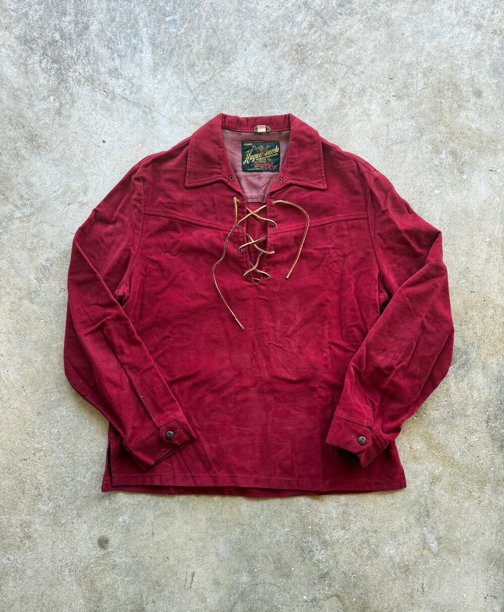Vintage 60s/70s Red Lace Up Size Medium Shirt Hague Suede Holland Made